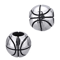 Stainless Steel European Beads, Basketball, without troll & blacken, 10.50x9.50mm, Hole:Approx 5mm, 5PCs/Lot, Sold By Lot