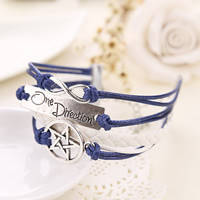 Combined Bracelet Zinc Alloy pentagram & infinity with Waxed Linen Cord & PU Leather with 5cm extender chain antique silver color plated with letter pattern &  lead & cadmium free 180mm Sold Per Approx 7 Inch Strand