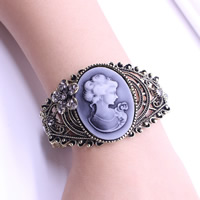 Zinc Alloy Bangle with Resin with 5cm extender chain antique gold color plated lady cameo & with rhinestone lead & cadmium free 65mm Inner Approx 60mm Length Approx 7 Inch Sold By PC