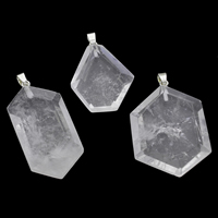 quartz clair Pendentif, avec caution de fer, pepite, Placage de couleur platine, naturel, 27x35x10mm-34x46x10mm, Trou:Environ 4x5mm, 10PC/sac, Vendu par sac