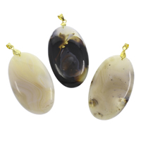 Ocean Calcedony Pendant with iron bail Flat Oval gold color plated - Approx Sold By Bag