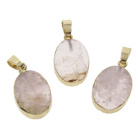 Rose Quartz Pendant with iron bail Flat Oval gold color plated natural - Approx Sold By Bag