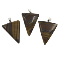Natural Tiger Eye Pendants with iron bail Triangle platinum color plated - Approx Sold By Bag