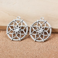 Zinc Alloy Flat Round Pendants antique silver color plated hollow nickel lead & cadmium free Approx 2mm Sold By Lot
