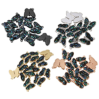 Terningformet Zirkon Micro Pave Messing Tilslutning, med Abalone Shell, Butterfly, forgyldt, naturlige & Micro Pave cubic zirconia & epoxy sticker & 1/1 løkke, flere farver til valg, nikkel, bly & cadmium fri, 14.50x15x3mm, Hole:Ca. 1mm, 10pc'er/Lot, Solgt af Lot