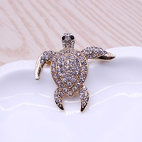 Rhinestone Brooch Zinc Alloy Turtle gold color plated with rhinestone lead & cadmium free Sold By PC
