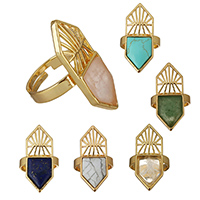 Brass Open Finger Ring, with Gemstone, gold color plated, natural & different materials for choice & adjustable, nickel, lead & cadmium free, 14.50x36x3mm, US Ring Size:9, 10PCs/Lot, Sold By Lot