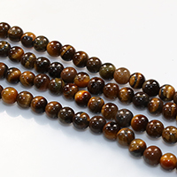 Tiger Eye Beads, Runde, naturlig, 4.50mm, Hole:Ca. 0.5mm, Længde Ca. 15.5 inch, 10Strands/Lot, Ca. 93pc'er/Strand, Solgt af Lot