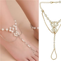 Fashion Toe Anklet Zinc Alloy with Glass Pearl plated twist oval chain & oval chain nickel lead & cadmium free Length Approx 8.6 Inch Sold By Lot