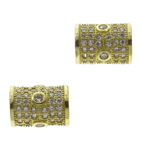 Zircon Micro Pave laiton European Perles, pilier, pavé de micro zircon, couleur originale, protéger l'environnement, sans nickel, plomb et cadmium, 10x7.5mm, Trou:Environ 5mm, 10PC/sac, Vendu par sac