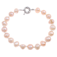 Sötvatten odlade Pearl Bracelet, Freshwater Pearl, med Glass Seed Beads, mässing lås, Potatis, naturlig, olika stilar för val, rosa, 7-8mm, Såld Per Ca 7.5 inch Strand