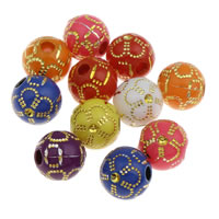 Golddruck Acryl Perlen, rund, Volltonfarbe, gemischte Farben, 10mm, Bohrung:ca. 1mm, ca. 1000PCs/Tasche, verkauft von Tasche