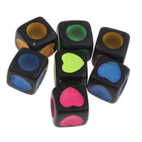 Solid Color Akryl perler, Cube, med hjerte mønster & ensfarvet, blandede farver, 7x7mm, Hole:Ca. 3mm, Ca. 1950pc'er/Bag, Solgt af Bag