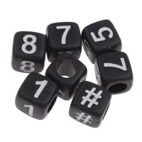 Número Acrílico Bead, acrilico, Cubo, com padrão de número & cor sólida, preto, 6x6mm, Buraco:Aprox 3mm, Aprox 2750PCs/Bag, vendido por Bag