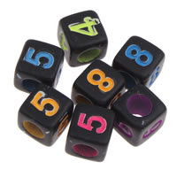 Number Acrylic Bead with number pattern & mixed & solid color black Approx 3mm Approx Sold By Bag