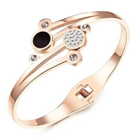 Stainless Steel Bangle with Acrylic Flower rose gold color plated for woman & with cubic zirconia 3mm Inner Approx 53mm Length Approx 6.6 Inch Sold By PC