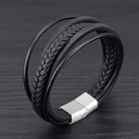 Men Bracelet Cowhide stainless steel magnetic clasp for man &  original color 10mm Sold Per Approx 8.2 Inch Strand