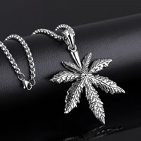Men Sweater Chain Necklace Stainless Steel Maple Leaf box chain & for man & blacken Sold Per Approx 23.6 Inch Strand