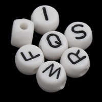Perles acrylique alphabet, Plat rond, modèle mixte & avec le motif de lettre & couleur solide, blanc, 5x7mm, Trou:Environ 1mm, Environ 3100PC/sac, Vendu par sac