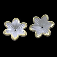 ABS-Kunststoff-Perlen Perlkappen, Blume, goldfarben plattiert, weiß, 23x5mm, Bohrung:ca. 1mm, ca. 500PCs/Tasche, verkauft von Tasche