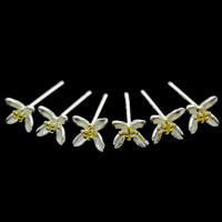 Brass Stud Earring with plastic earnut Flower real silver plated two tone lead & cadmium free Sold By Pair