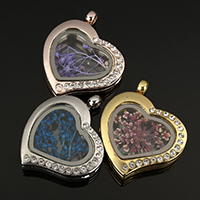 Zinc Alloy Floating Locket Pendant with Dried Flower & Glass Heart plated with rhinestone nickel lead & cadmium free Approx 3mm Sold By Lot
