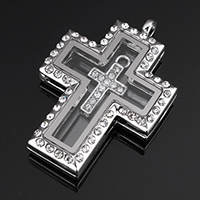 Zinc Alloy Floating Locket Pendant with Glass Cross platinum color plated with rhinestone nickel lead & cadmium free Approx 4mm Sold By Lot