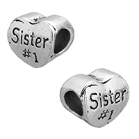 Zinc Alloy European Beads Heart word sister antique silver color plated without troll nickel lead & cadmium free Approx 5mm Sold By Lot