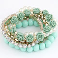 Zinc Alloy Bracelet Set with Resin Flower gold color plated light blue lead & cadmium free 175mm Length Approx 6.89 Inch Sold By Set