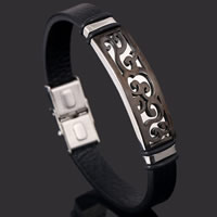 Men Bracelet Cowhide with Titanium Steel & Silicone plated nickel lead & cadmium free Length Approx 7.8 Inch Sold By Lot
