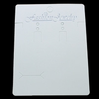 Paper Earring Stud Display Board, Rectangle, with letter pattern, white, 80x108mm, 200PCs/Bag, Sold By Bag
