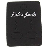Paper Earring Stud Display Board, Rectangle, with letter pattern, black, 32x45mm, 200PCs/Bag, Sold By Bag