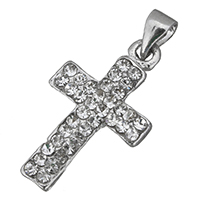 Tibetan Style Cross Pendants, platinum color plated, with rhinestone, nickel, lead & cadmium free, 13.50x23.50x3mm, Hole:Approx 4mm, 50PCs/Lot, Sold By Lot