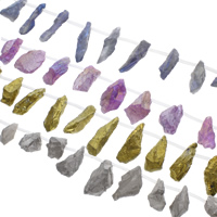 Naturlige Plating kvarts perler, Naturlig Quartz, farverig forgyldt, flere farver til valg, 11x35x12mm-27x30mm, Hole:Ca. 1mm, Ca. 15pc'er/Strand, Solgt Per Ca. 15.5 inch Strand