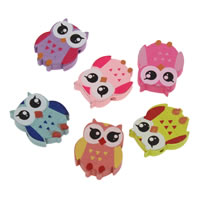 Wood Beads Owl printing mixed colors Approx 1mm Sold By Bag