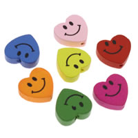 Drewno Uśmiech na twarzy wzór ściegu, Serce, drukowanie, mieszane kolory, 17x5mm, otwór:około 1mm, 1000komputery/torba, sprzedane przez torba