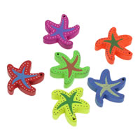 Pingentes Madeira, Estrela do mar, impressão, cores misturadas, 19x5mm, Buraco:Aprox 1mm, 1000PCs/Bag, vendido por Bag
