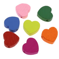 Trä Pärlor, Hjärta, blandade färger, 18x6mm, Hål:Ca 1mm, 1000PC/Bag, Säljs av Bag