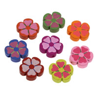 Trä Pärlor, Blomma, skriva ut, blandade färger, 17x4mm, Hål:Ca 1mm, 1000PC/Bag, Säljs av Bag