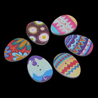 Wood  Button Flat Oval printing & mixed pattern Approx 1mm Sold By Bag