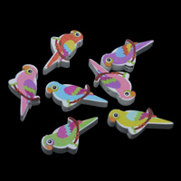 Perles en bois, oiseau, impression, couleurs mélangées, 18x30x5mm, Trou:Environ 1mm, 500PC/sac, Vendu par sac
