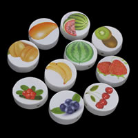 Trä Pärlor, Flat Round, skriva ut & fruktdesign & blandad mönster, 20x5mm, Hål:Ca 1mm, 500PC/Bag, Säljs av Bag