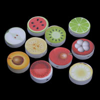 Wood Beads Flat Round printing & fruit design & mixed pattern Approx 1mm Sold By Bag