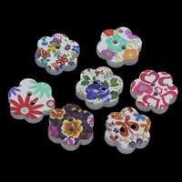 Wood  Button Flower printing & mixed pattern Approx 1mm Sold By Bag