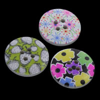 Wood  Button Flat Round printing & mixed pattern Approx 1mm Sold By Bag