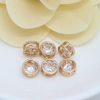 Perline in ottone zirconi, trifoglio quattro petali, 24k oro placcato, con zirconi cubici, assenza di nichel,piombo&cadmio, 8x4mm, Foro:Appross. 2mm, 20PC/lotto, Venduto da lotto