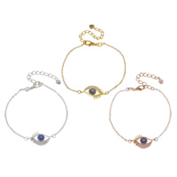 Evil Eye Jewelry Bracelet Brass with 5cm extender chain plated evil eye pattern & oval chain & micro pave cubic zirconia & enamel nickel lead & cadmium free Length Approx 6.5 Inch Sold By Bag