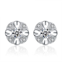 Cubic Zirconia Micro Pave Sterling Silver Earring 925 Sterling Silver stainless steel post pin Flower platinum plated micro pave cubic zirconia Sold By Lot