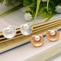 Zinc Alloy Stud Earring with ABS Plastic Pearl stainless steel post pin Shell plated lead & cadmium free 12mm Sold By Pair