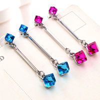 Zinc Alloy Drop Earring with plastic earnut & Crystal stainless steel post pin platinum color plated faceted lead & cadmium free 46mm Sold By Pair